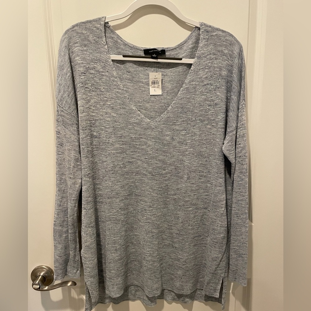 Ann Taylor lightweight blue Merle sweater size L NWT